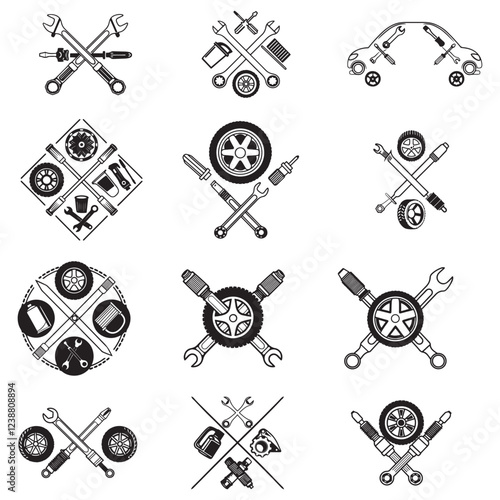 Vector logo of car parts, auto repair vector illustration