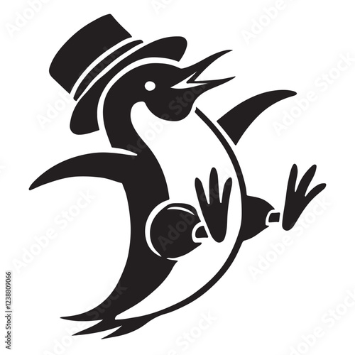 Dancing Penguin in Top Hat Silhouette Vector Graphic