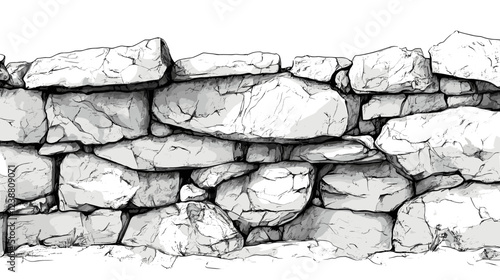 Outline drawing brick and stone wall fence texture Architectural outline Drawings Vector black and white