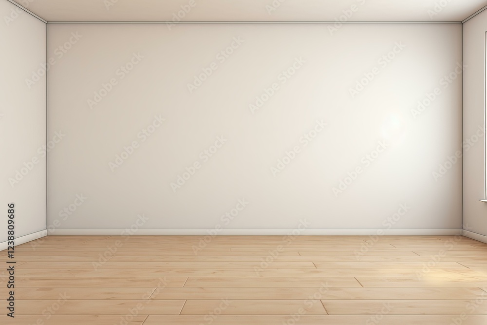 Interior of empty room with light wooden floor and white wall illuminated by sunlight Interior of empty room with light wooden floor and white wall illuminated by sunlight