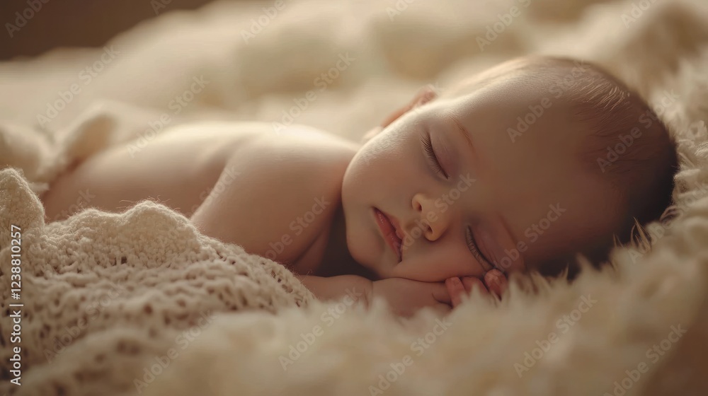 Peaceful baby sleeping soundly on soft blanket, sunlit room, newborn photography Peaceful baby sleeping soundly on soft blanket, sunlit room, newborn photography