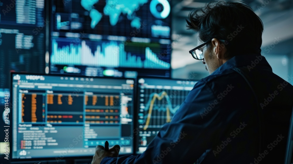 A person analyzing data on a computer screen with graphs. A person analyzing data on a computer screen with graphs.