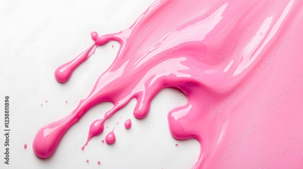 Naklejka premium Vibrant pink paint fluid flowing on a white background, creates a visual effect, generative AI
