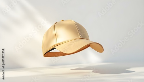 Floating gold baseball cap on light background photo