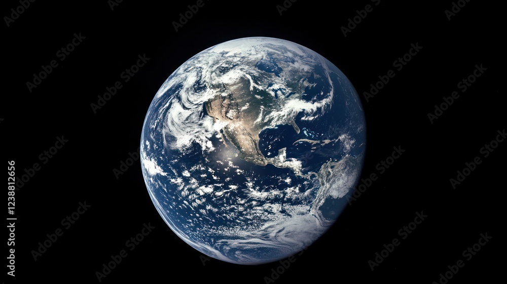 Earth, space, orbiting, clouds, North America, sunlit, backdrop, black, planet, geography, environmental Earth, space, orbiting, clouds, North America, sunlit, backdrop, black, planet, geography, environmental