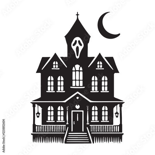 Silhouette illustration of a spooky haunted mansion