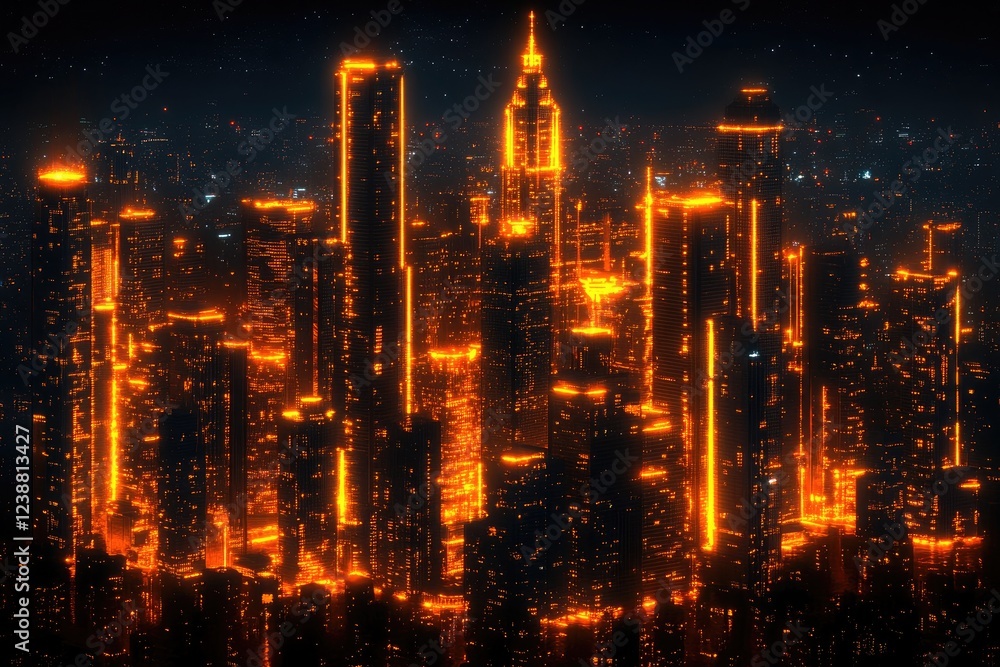 Fototapeta premium Futuristic Neon Skyline: Illuminated Cityscape at Night