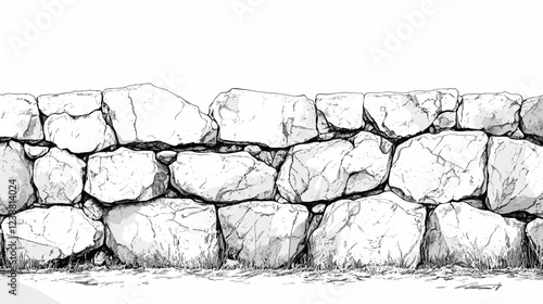 Outline drawing brick and stone wall fence texture Architectural outline Drawings Vector black and white