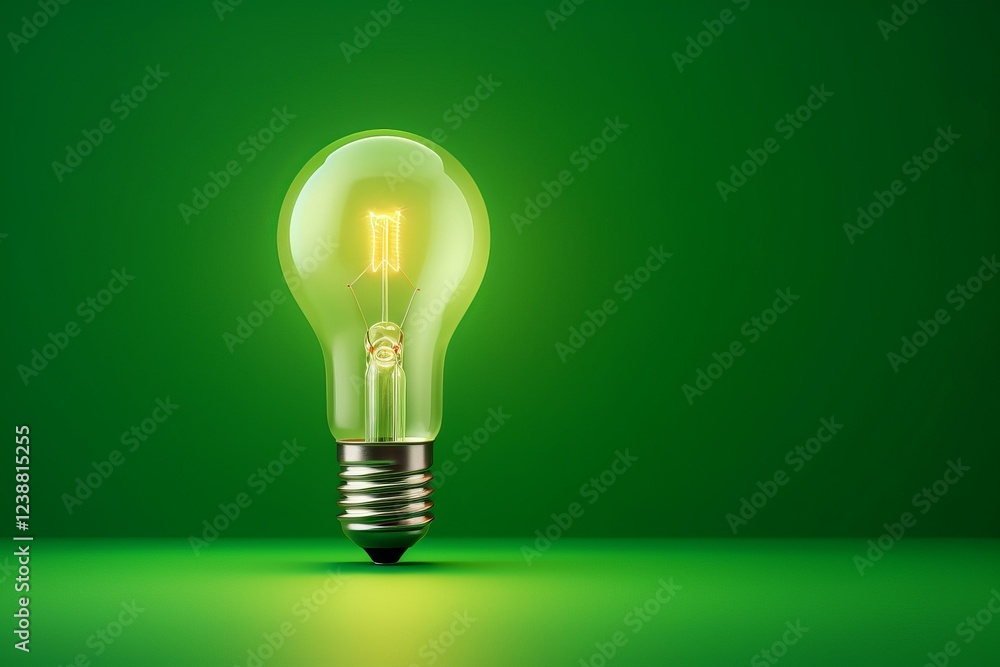 Lit light bulb on a vibrant green backdrop, representing green energy, innovation, and eco conscious solutions Lit light bulb on a vibrant green backdrop, representing green energy, innovation, and eco conscious solutions