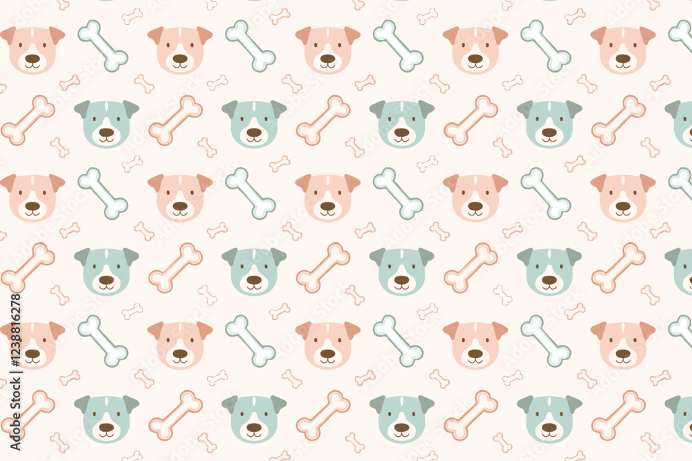 Fototapeta premium Dog and bone pattern background flat style illustration design