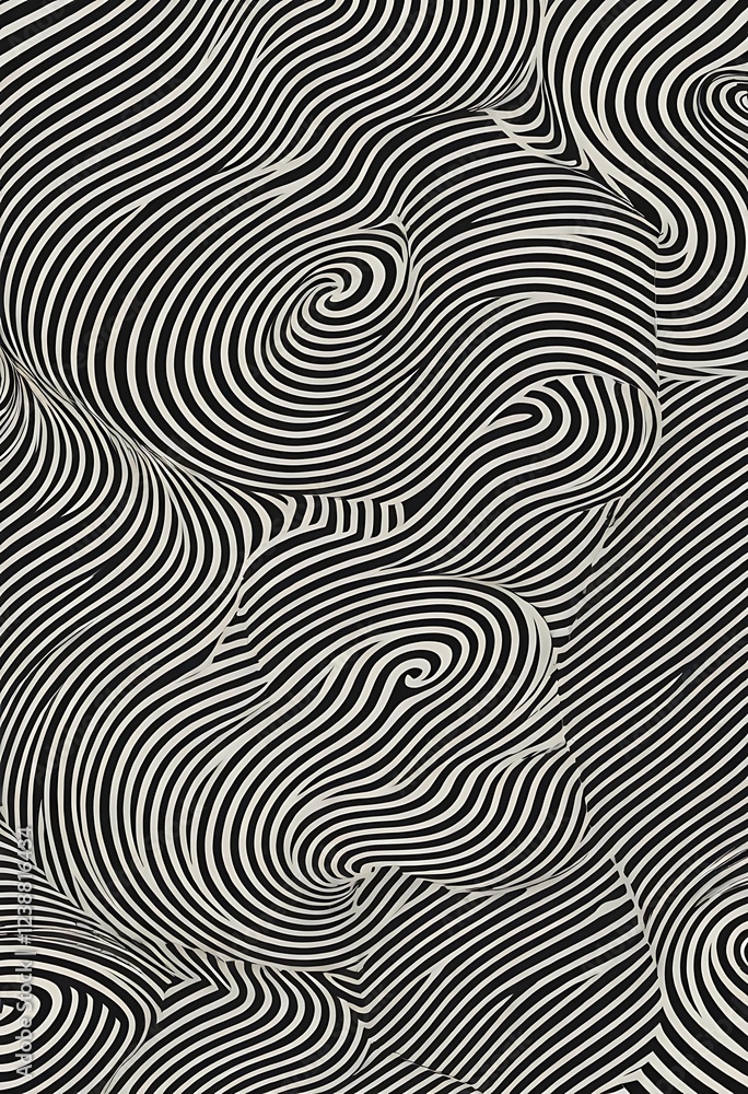 Obraz premium Abstract swirling black and white lines forming faces
