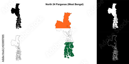 North 24 Parganas district (West Bengal) blank outline map set
