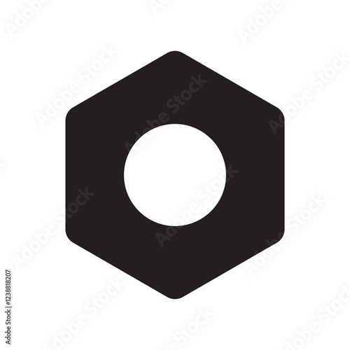 Hex nut icon. Mechanical hardware shape. Industrial bolt piece. Vector metal object.