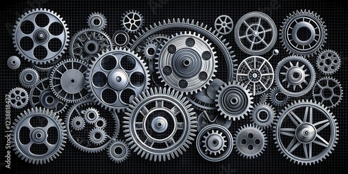 Technical drawing of gears seen from a top angle in black, spur gear