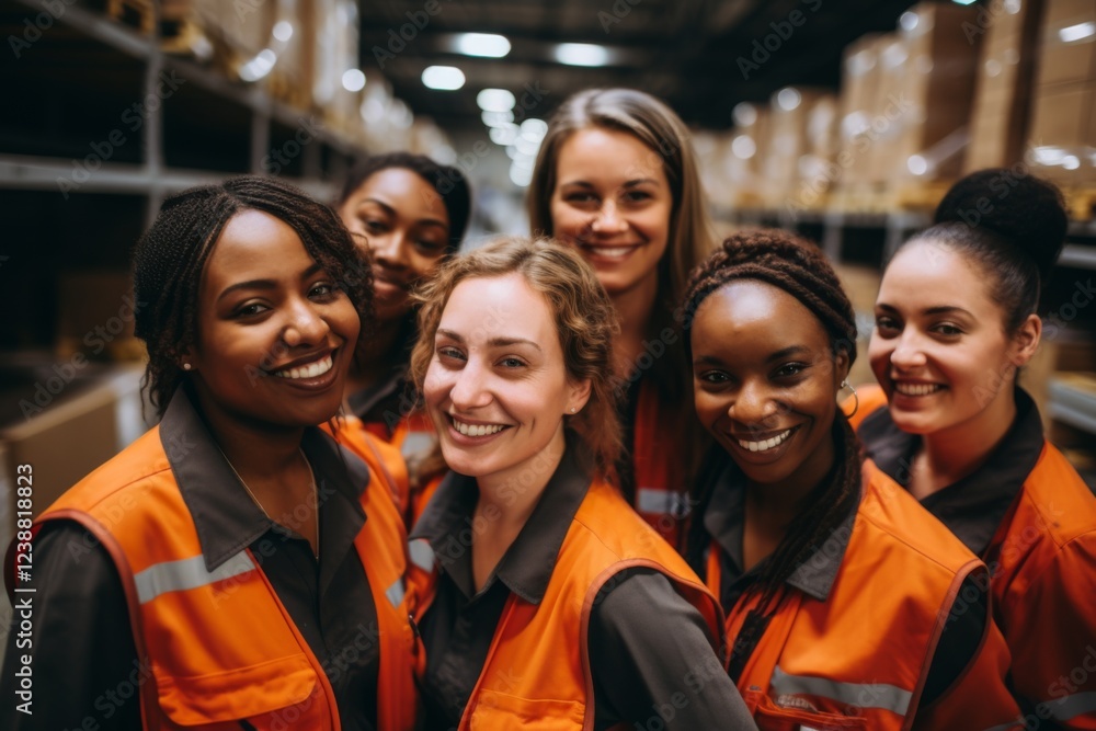 Smiling portrait of a young and diverse group of female warehouse workers Smiling portrait of a young and diverse group of female warehouse workers