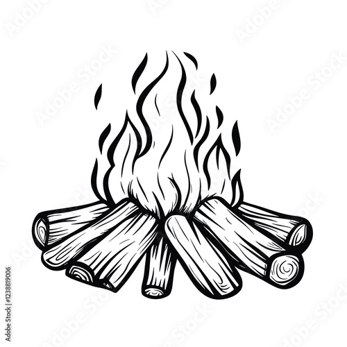 Vector cartoon illustration of bonfire. Icon logo template.