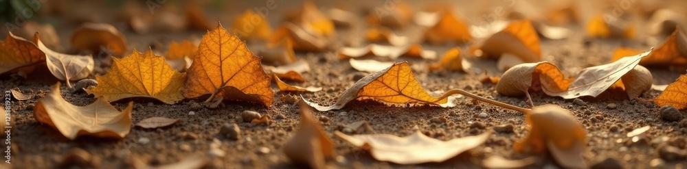 Dry and brittle leaves scattered on the ground, arid environment, withered blades, brittle Dry and brittle leaves scattered on the ground, arid environment, withered blades, brittle
