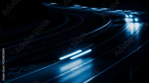 blue car lights at night. long exposure