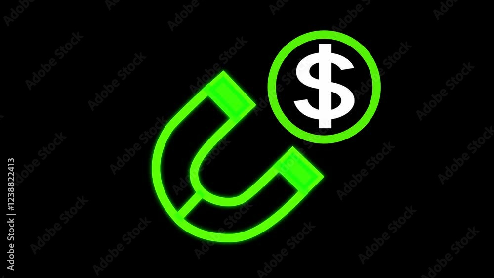 a stylized illustration of a magnet, depicted in a sleek design with neon colors. The magnet has bright green tips, suggesting its positive and negative poles.Above the magnet, there's a circular icon a stylized illustration of a magnet, depicted in a sleek design with neon colors. The magnet has bright green tips, suggesting its positive and negative poles.Above the magnet, there's a circular icon