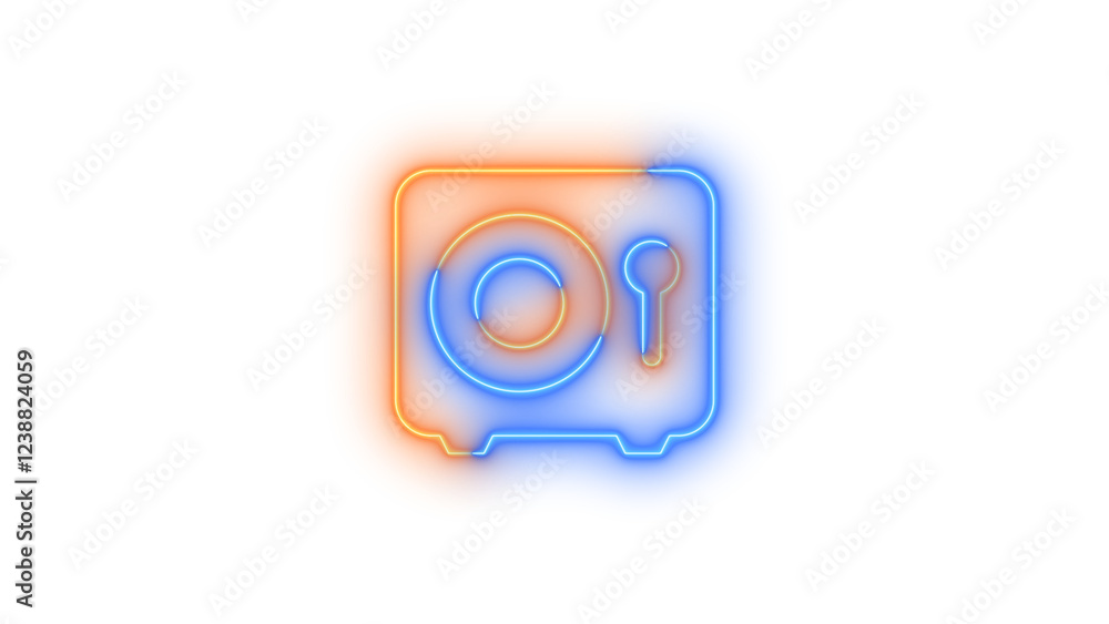 Neon vault icon blue brown color glowing with transparent background Neon vault icon blue brown color glowing with transparent background