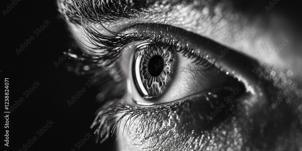 Obraz premium A detailed view of an individual's eye, with eyelashes and pupil visible