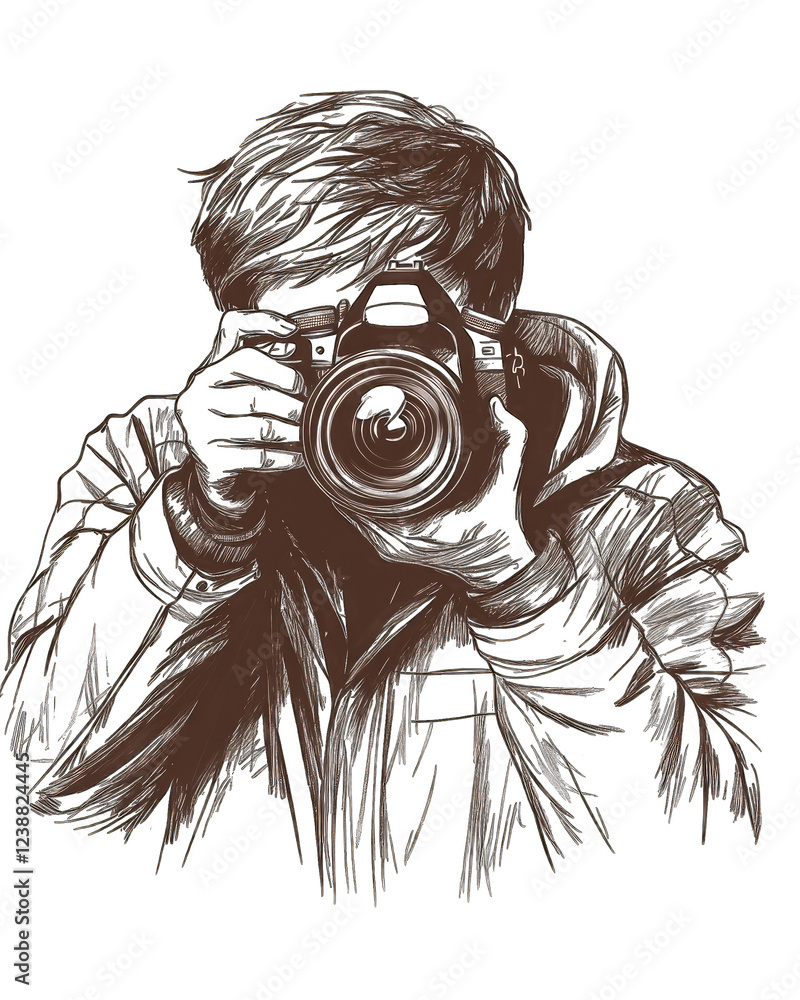 A stylized sketch of a photographer capturing a moment with their camera The dark brown tones and artistic style create a moody atmosphere Perfect for photography blogs or social media A stylized sketch of a photographer capturing a moment with their camera The dark brown tones and artistic style create a moody atmosphere Perfect for photography blogs or social media