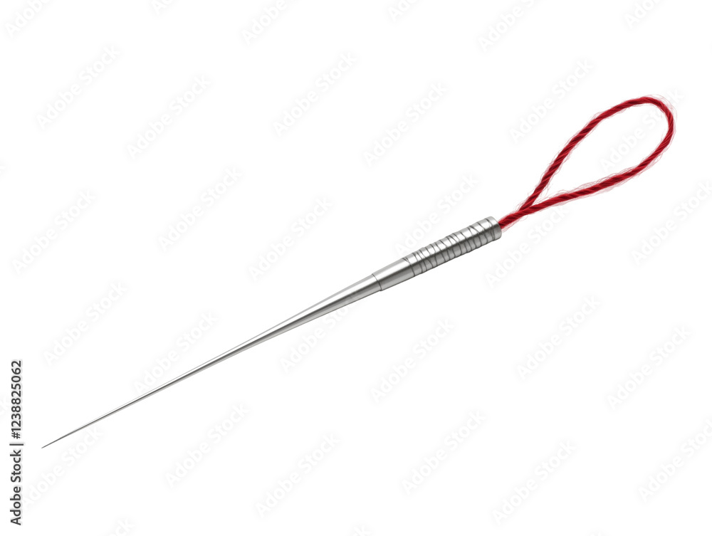 Silver needle with a red loop for threading isolated on transparent background, PNG Silver needle with a red loop for threading isolated on transparent background, PNG
