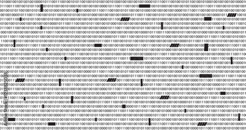 corrupted data matrix with erased data binary lines in black template