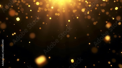 Elegant minimalistic black background with golden confetti and bohek lights. Celebration concept. photo