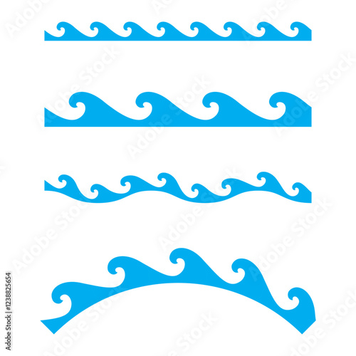 Wave pattern design. Blue ocean shapes. Decorative seamless elements. Flowing water style.