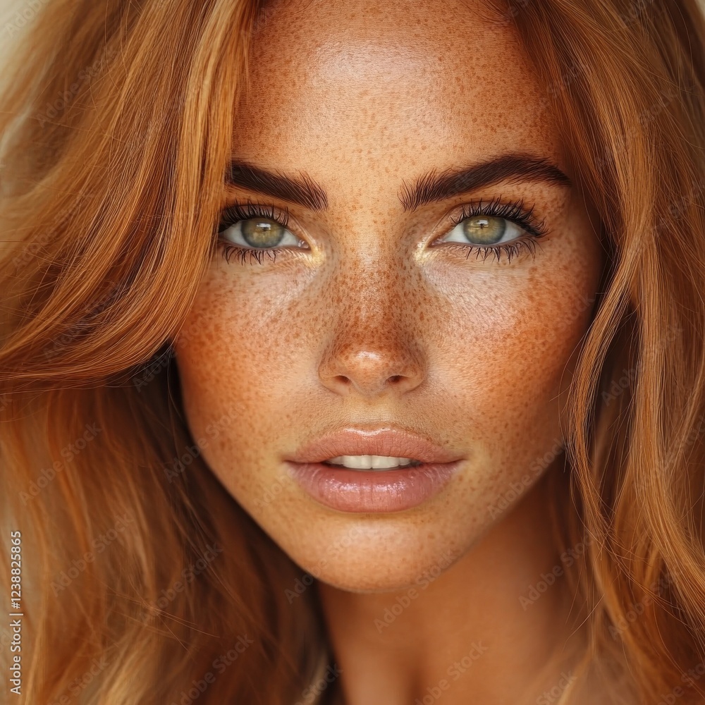 Fototapeta premium Woman with freckles showcasing beauty secrets in realistic photography portrait