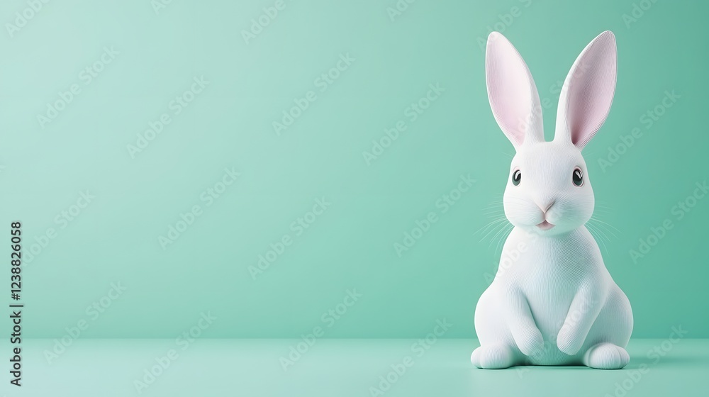Sweet Clay Rabbit with Floppy Ears on Pastel Green Background,3D Sweet Clay Rabbit with Floppy Ears on Pastel Green Background,3D