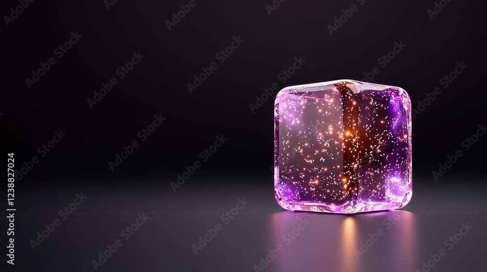 Glittering Cosmic Ice Cube with Stars and Nebulae on a Dark Background Glittering Cosmic Ice Cube with Stars and Nebulae on a Dark Background