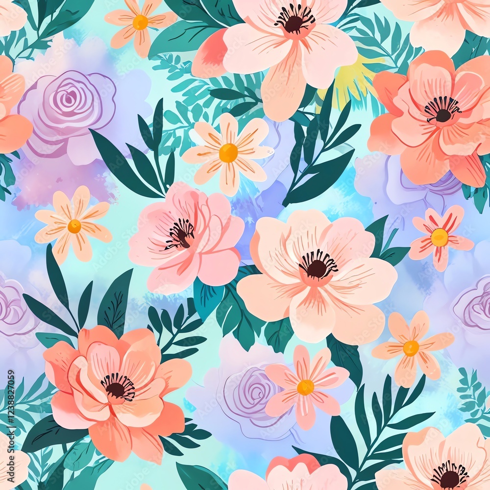 custom made wallpaper toronto digitalWatercolor Floral Paradise: A Symphony of Pastel Blooms