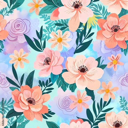 Wallpaper Mural Watercolor Floral Paradise: A Symphony of Pastel Blooms Torontodigital.ca