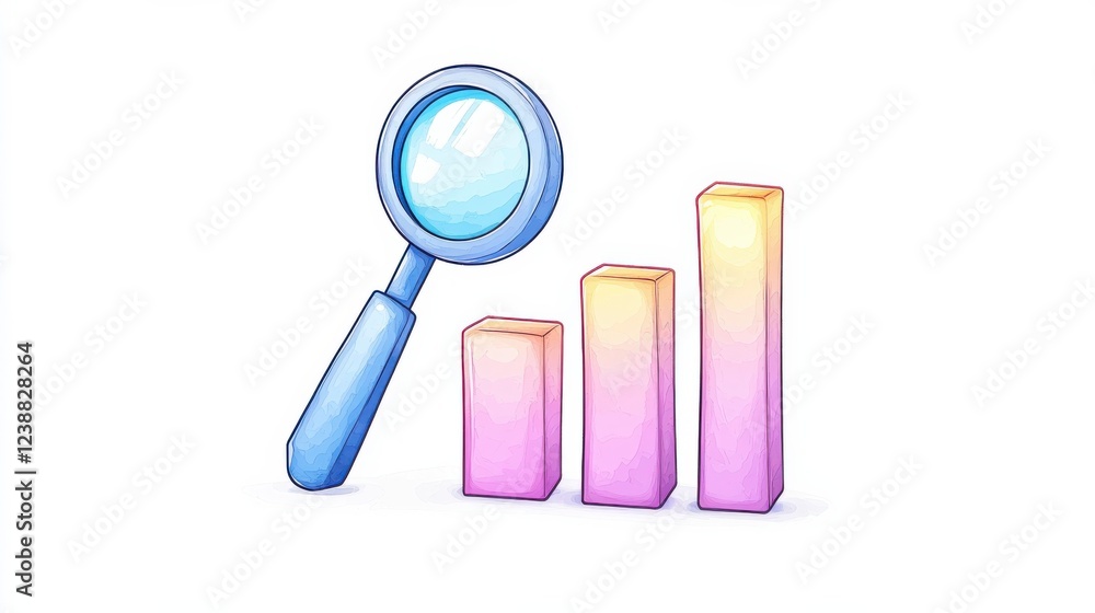 Business data analysis and financial performance review concept with bar chart icon and magnifying glass inspecting and examining statistical information market trends and key metrics Business data analysis and financial performance review concept with bar chart icon and magnifying glass inspecting and examining statistical information market trends and key metrics