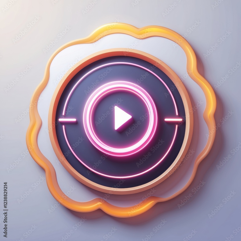 Fototapeta premium Modern Circular Play Button With Bright Neon Glow Effects