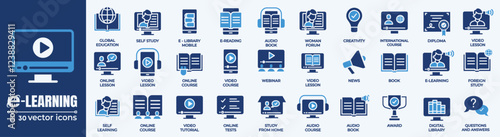 E-learning and Online Education Vector Icons Set. High-quality e-learning, online courses, and education-themed vector icons.