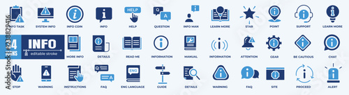 Information and Help Desk Vector Icons Set. Professional icons for info, support, FAQ, and digital guides.