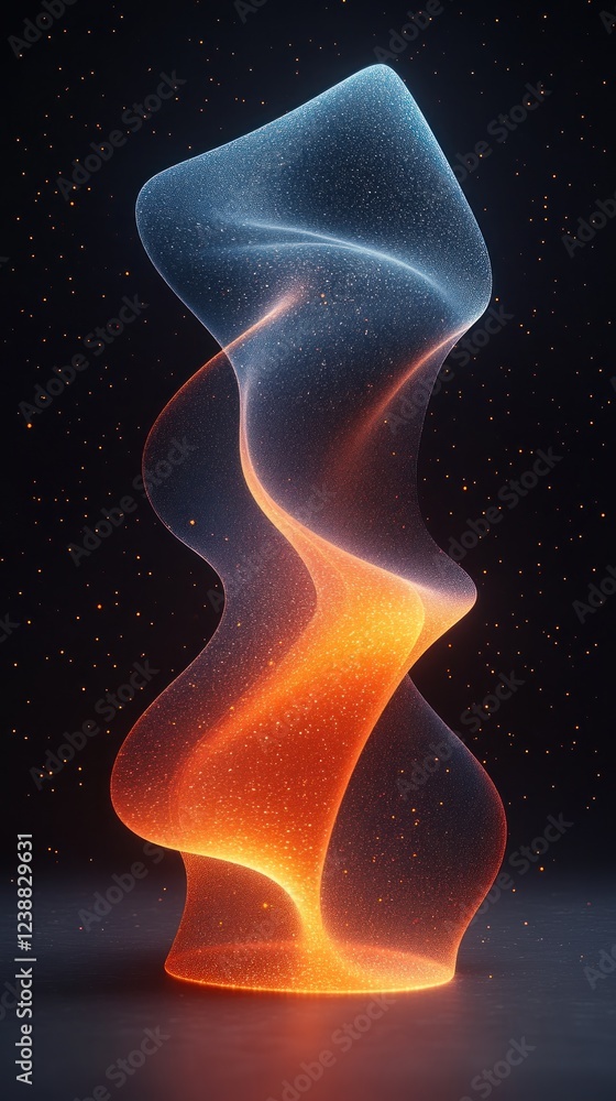 Naklejka premium Abstract swirling light energy form with orange and blue hues on dark background.
