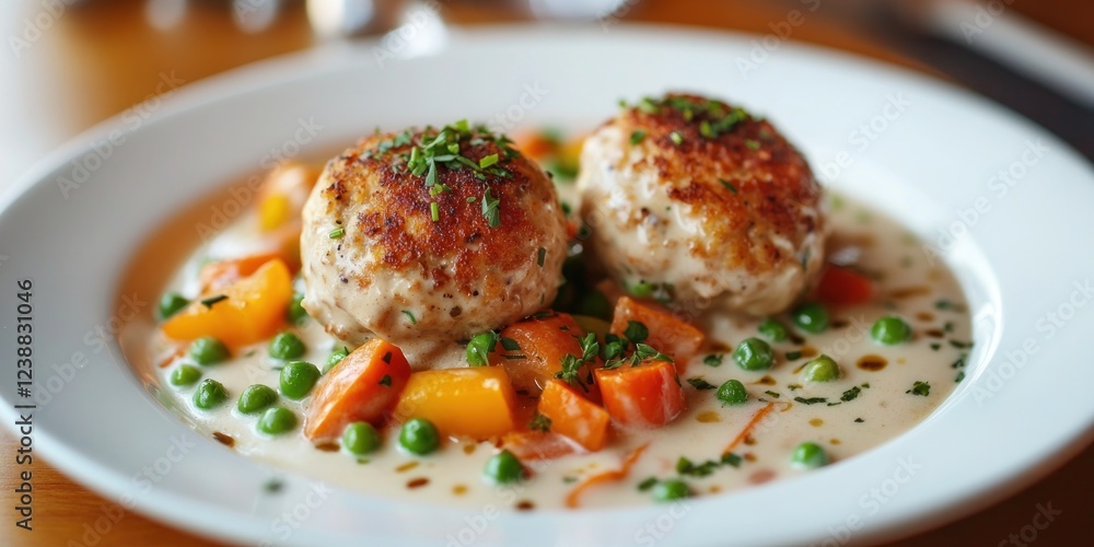 Delicious Creamy Chicken Meatballs with Spring Vegetables Delicious Creamy Chicken Meatballs with Spring Vegetables