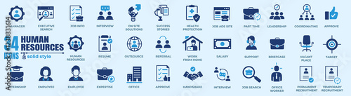 Head Hunting & HR Vector Icons Set. Professional HR icons depicting recruitment processes; perfect for corporate and agency use.