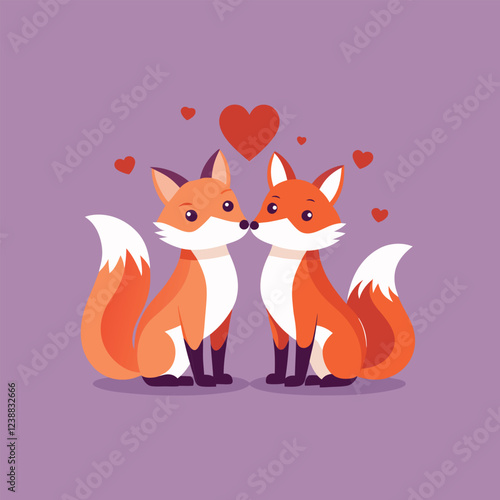 two fox standing face to face shareing valentine's vector