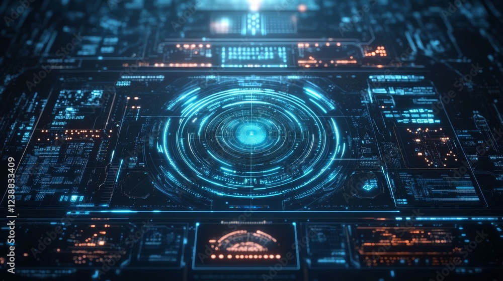 Technological blue halo interface Technological blue halo interface