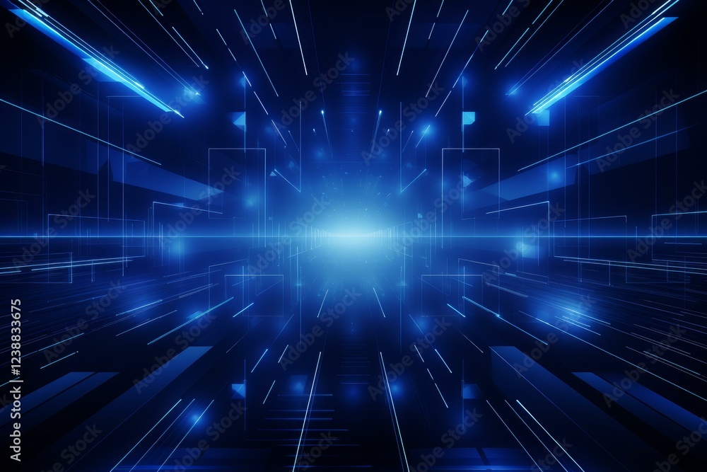 Abstract digital information traveling at high speed through virtual tunnel, creating a futuristic cyberspace environment