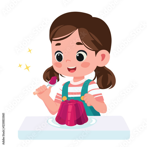 little girl eat sweet jelly and feel happy