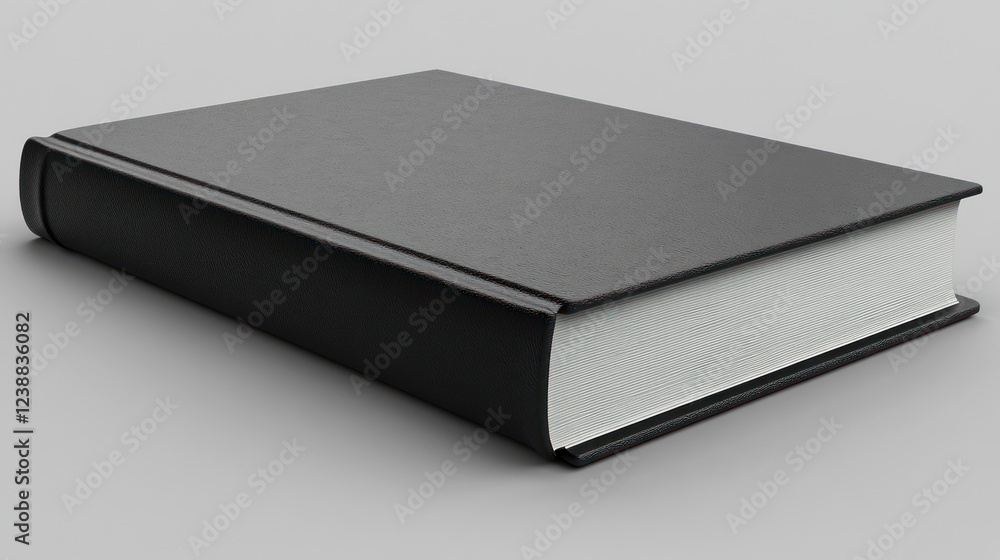 Black hardcover book on grey background. Black hardcover book on grey background.
