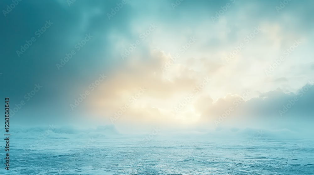 Obraz premium Serene Winter Seascape Misty Ocean Frozen Shore Soft Sunrise Light