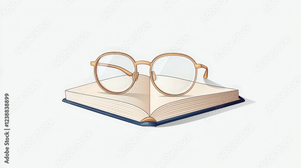 Open Book with Round Glasses on Pages Against a Minimalist Background Open Book with Round Glasses on Pages Against a Minimalist Background