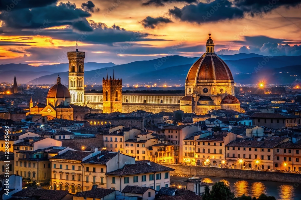 Fototapeta premium Florence Night Urban Exploration: Mysterious Cityscape at Dusk
